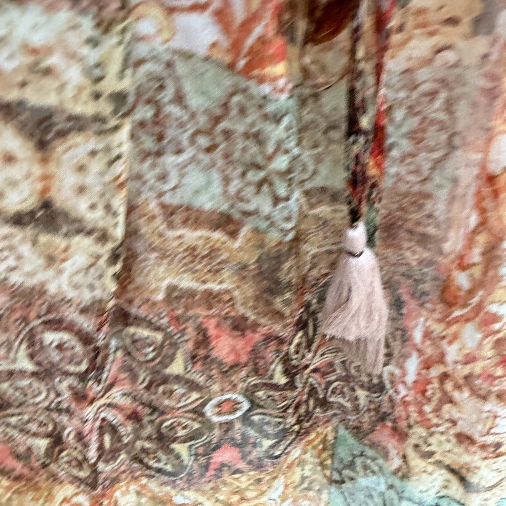 Johnny Was Sheer Silk Tunic Blouse Patchwork Floral Boho Multicolor (108) - Picture 5 of 5